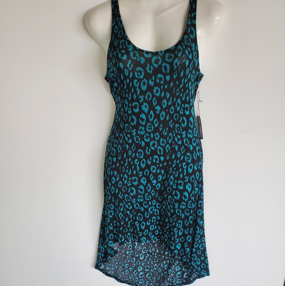 Back Teal Leopard Print Style High Low Dress Size M
